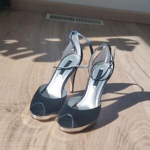 Black Peep-Toe Ankle Strap High Heels Nine West